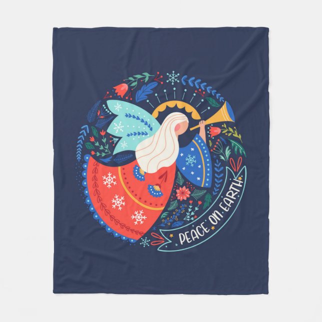 Peace on Earth Angel Design Fleece Blanket (Front)