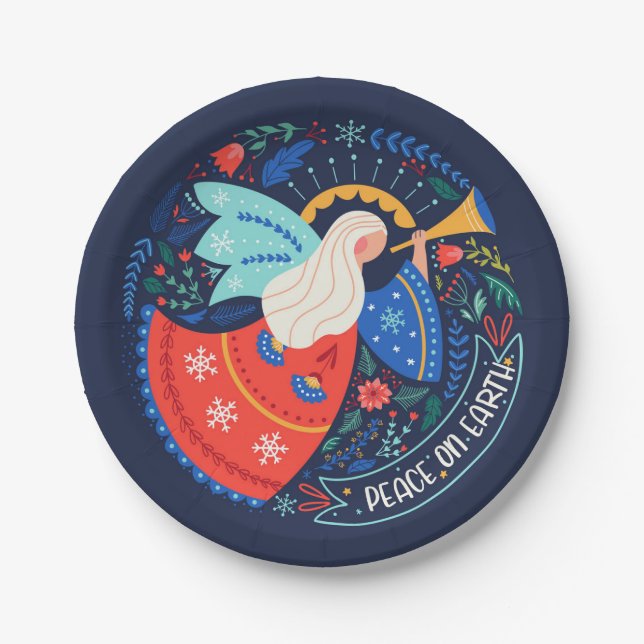 Peace on Earth Angel Design Paper Plate (Front)