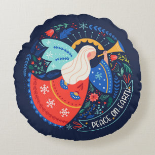 Peace on Earth Angel Design Round Pillow