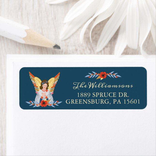 Peace on Earth Angel Floral Folal Art Deep Blue (En situation)