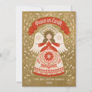 Peace on Earth Angel Folk Art Holiday Card