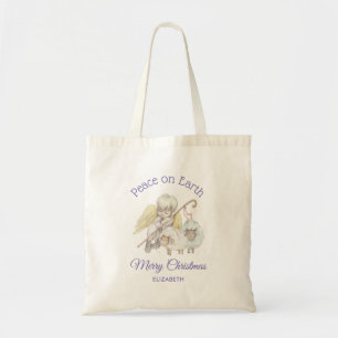 Peace on Earth Angel Shepherd with Lambs Tote Bag