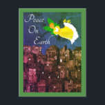 Peace on Earth Angel with Dove Flat Card<br><div class="desc">Folk Art Angel and white doves flies over a nighttime city in search of a peaceful holiday season. Peace on Earth is a wonderful message for Christmas, Hanukkah, or other holidays you wish to celebrate. Add your own personal message on the back.</div>