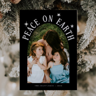Peace On Earth Arch Photo Black Christmas Holiday Card