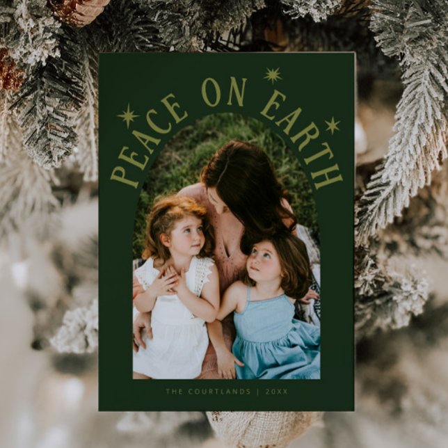 Peace On Earth Arch Photo Green Christmas Holiday Card (Creator Uploaded)