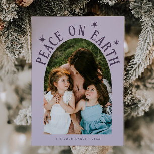 Peace On Earth Arch Photo Purple Christmas Holiday Card