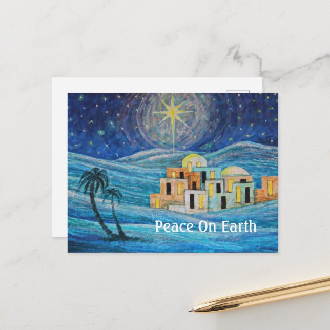 Peace On Earth Bethlehem Star Christmas Postcard (Front/Back In Situ)