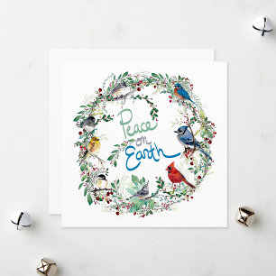 Peace On Earth Bird And Wreath Holiday Card