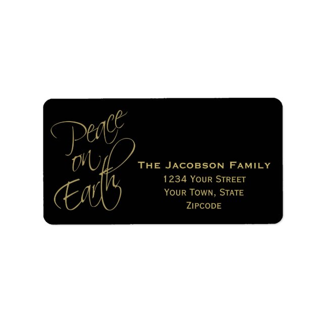 Peace on Earth Black Christmas Return Address Label (Front)
