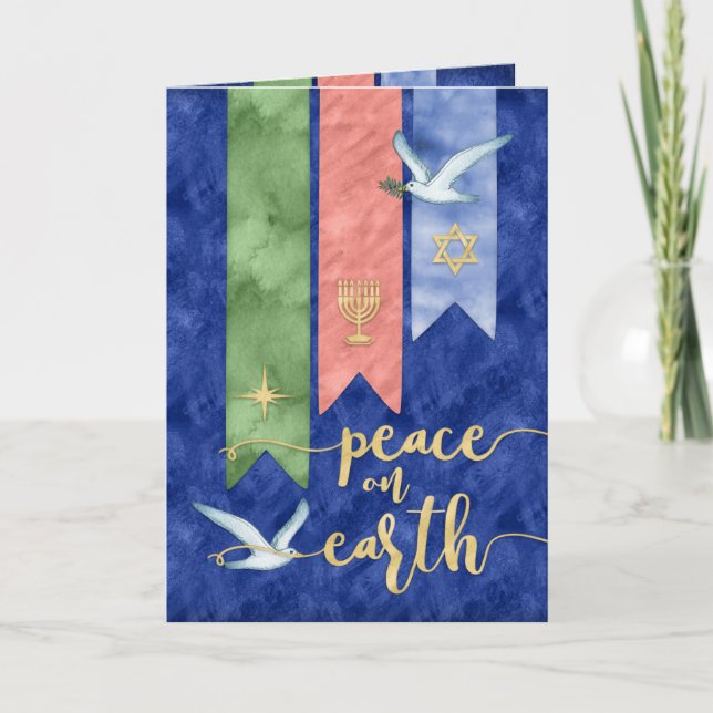 Peace on Earth | Blessings Holiday Greeting Photo Card (Front)
