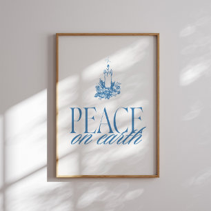 Peace on Earth Blue Candle Christmas Poster