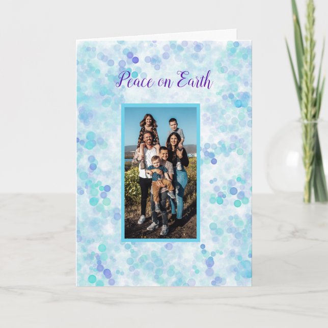 Peace on Earth Blue Violet Personalized Holiday  Card (Front)