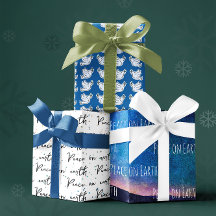Peace On Earth Blue White Dove Pattern Christmas