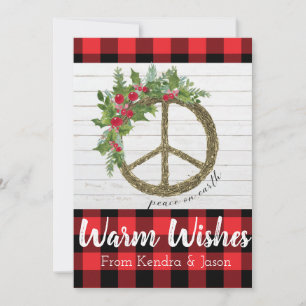 Peace On Earth Buffalo Plaid Christmas Card