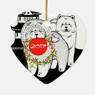 PEACE ON EARTH - Chow heart ornament-front/back Ceramic Ornament