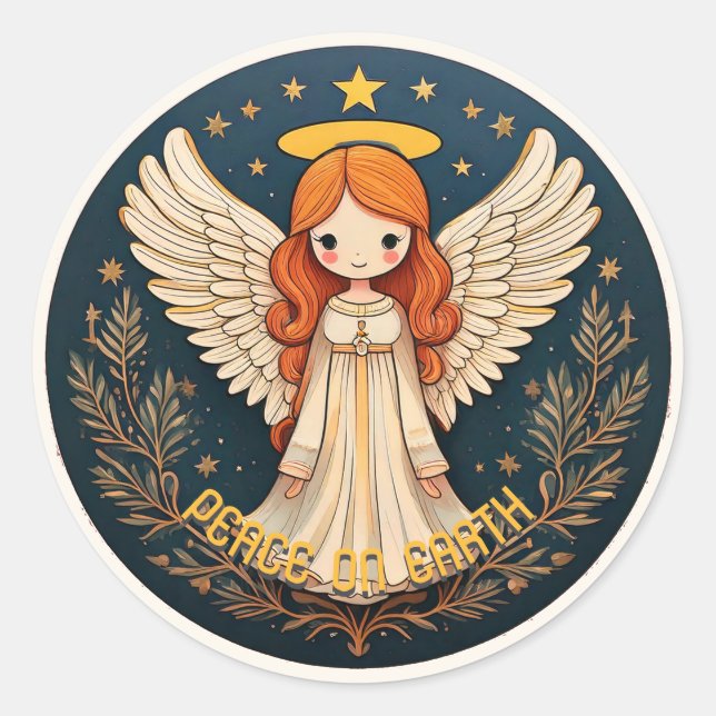 Peace on Earth Christmas Angel ID1082 Classic Round Sticker (Front)