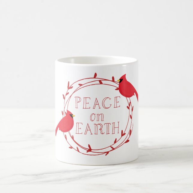 Peace on Earth Christmas Cardinals Coffee Mug (Center)