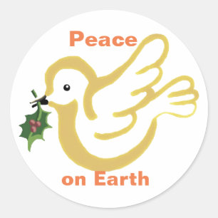 Peace on Earth Christmas dove with holly Classic Round Sticker