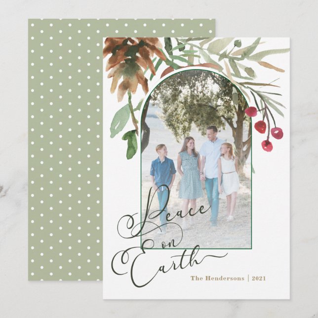Peace on Earth Christmas Greenery Photo Card (Front/Back)