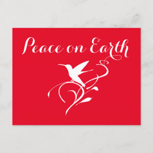 Peace on Earth Christmas Hummingbird Minimal Red Holiday Postcard