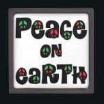 Peace On Earth Christmas Jewelry Box<br><div class="desc">Cute and meaningful Christmas themed graphic with red and green accented peace signs in each letter. Wishing Peace on Earth...  on Christmas and everyday.</div>