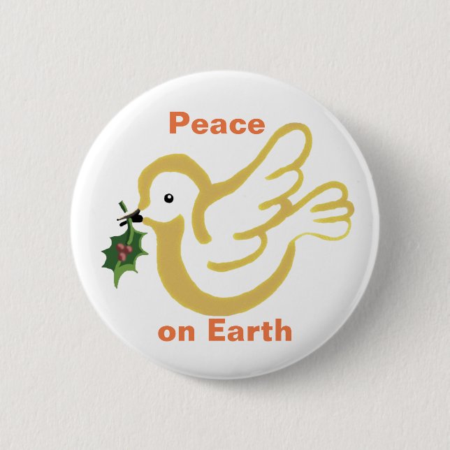 Peace on Earth Christmas peace dove with holly 2 Inch Round Button (Front)