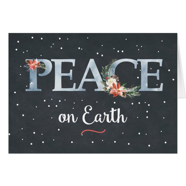 Peace on Earth Christmas Poinsettia on Black (Front Horizontal)
