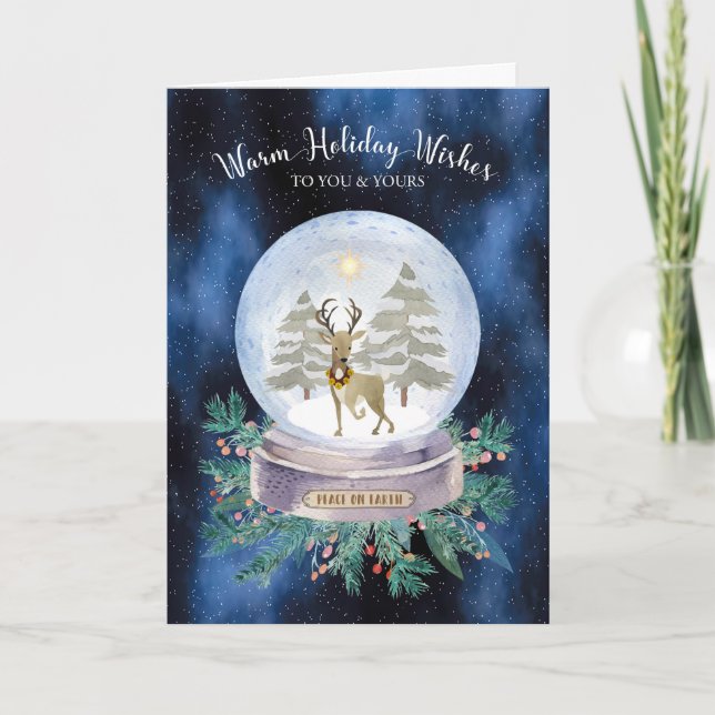 Peace on Earth Christmas Reindeer Snow Globe Card (Front)