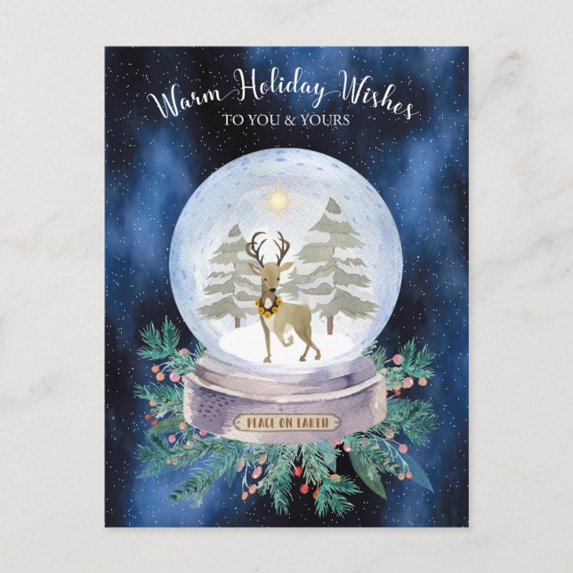 Peace on Earth Christmas Reindeer Snow Globe Holiday Postcard (Front)