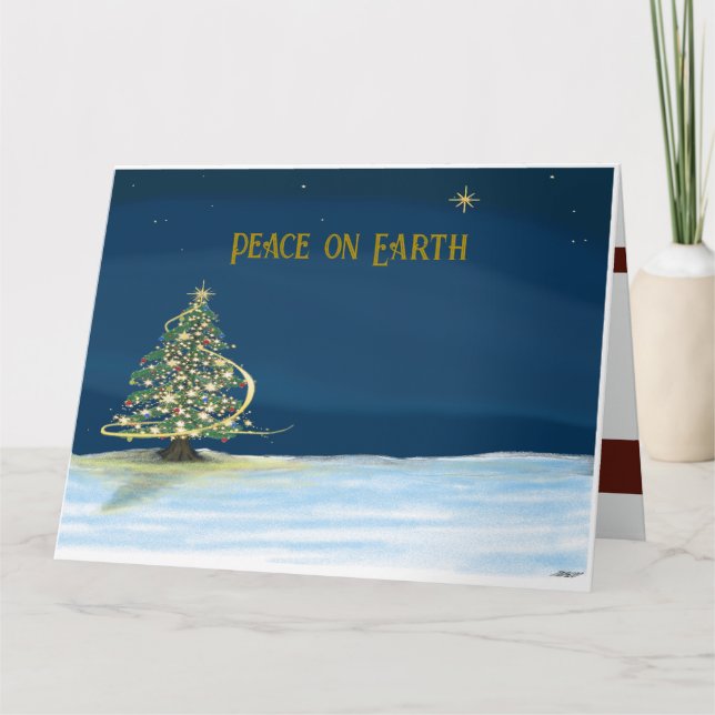 Peace on Earth Christmas Tree on Starry Night Card (Front)