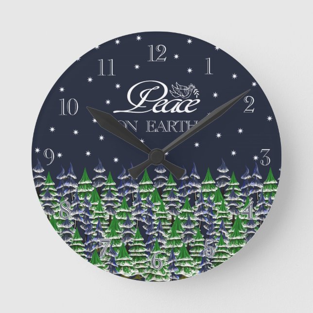 Peace On Earth Christmas Trees Round Clock (Front)