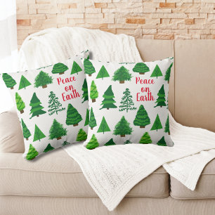 Peace on Earth Christmas Trees Throw Pillow