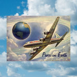 Peace on Earth Christmas, Vintage Airplane World Holiday Card<br><div class="desc">Easy to customize Christmas card, just add your names! Or easily change the cover text or inside message to your holiday message of choice. Vintage illustration travel and transportation design featuring a Douglas DC-7, four-engined, commercial, propeller aircraft flying around the world. Fluffy white clouds in the sky high above the...</div>