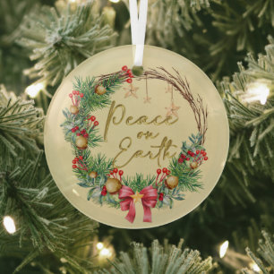 Peace on Earth Christmas Wreath Glass Ornament
