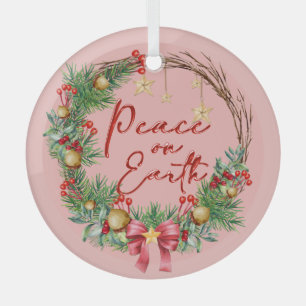 Peace on Earth Christmas Wreath Glass Ornament