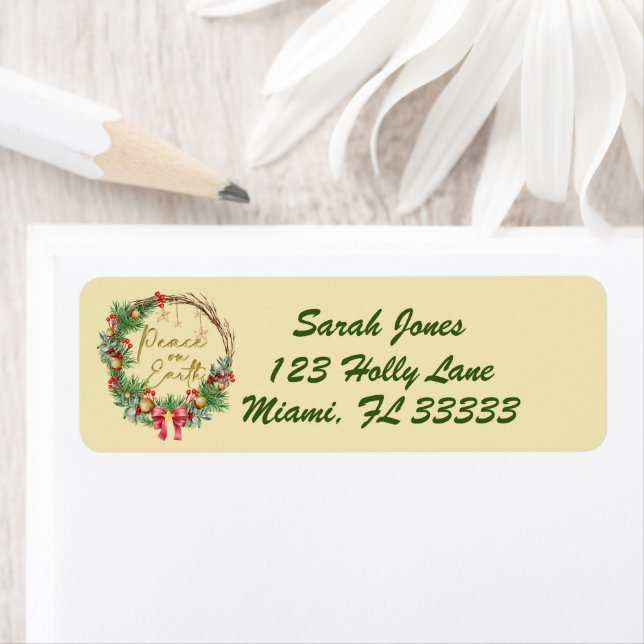 Peace on Earth Christmas Wreath Return Address (Insitu)