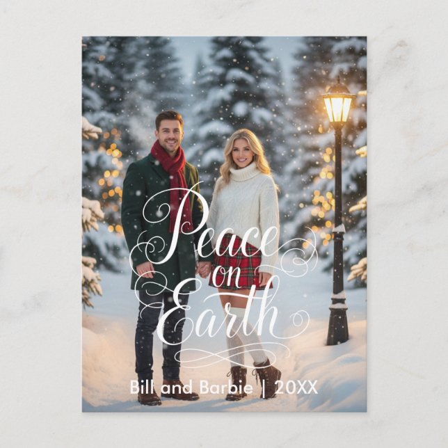 Peace on Earth Couples Photo Front Holiday Postcard (Front)