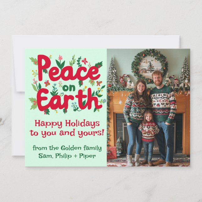 PEACE ON EARTH CUSTOM PHOTO Christmas Holidays  Holiday Card (Front)