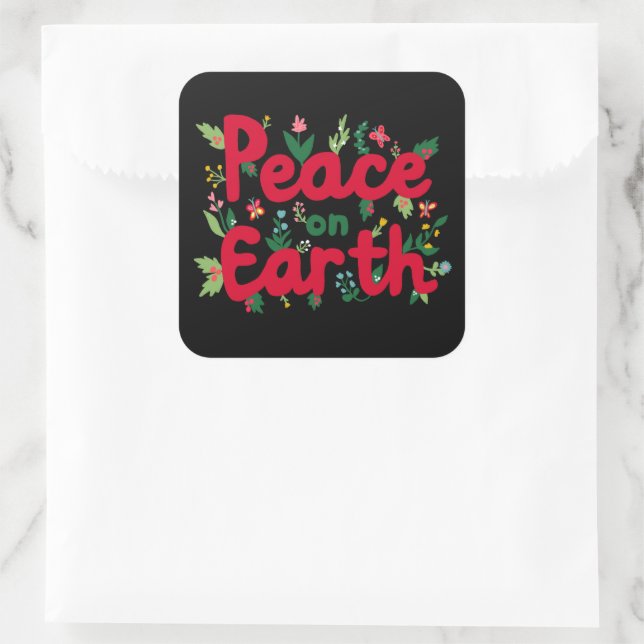 PEACE ON EARTH Cute Christmas Holiday Whimsical  Square Sticker (Bag)