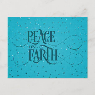 PEACE ON EARTH Dark Teal Script Christmas Postcard