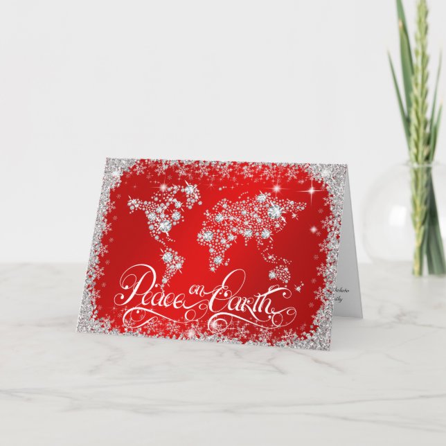 Peace on Earth Diamonds Ruby Red   PERSONALIZED Holiday Card (Front)