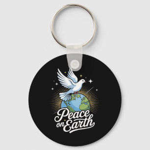 Peace On Earth Dove And Globe Faith Christmas  Keychain