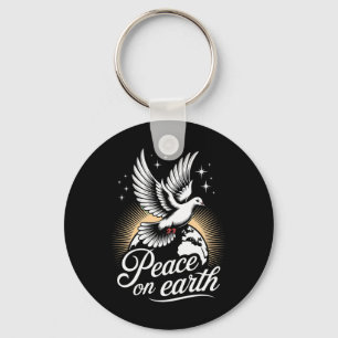 Peace On Earth Dove And Globe Peaceful Christmas Keychain
