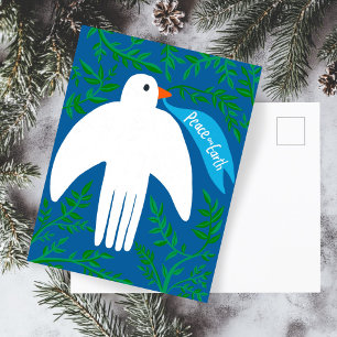 Peace on Earth Dove Christmas Xmas Holiday Blue Postcard