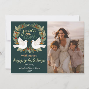 Peace on Earth Doves Christmas CUSTOM 3 PHOTO Holiday Card