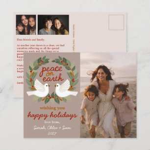Peace on Earth Doves Christmas CUSTOM 3 PHOTO Holiday Postcard