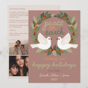 Peace on Earth Doves Christmas CUSTOM 4 PHOTO Holiday Card