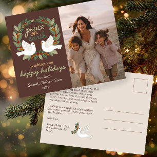 Peace on Earth Doves Christmas CUSTOM PHOTO Holiday Postcard