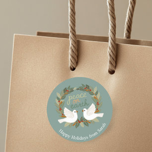 Peace on Earth Doves Christmas Holidays CUSTOM Classic Round Sticker