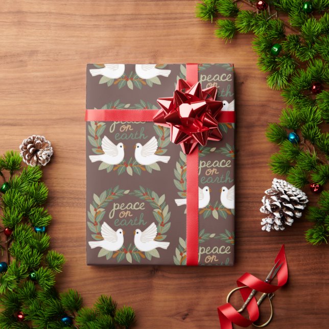 Peace on Earth Doves Christmas Holidays CUSTOM  Wrapping Paper (Holiday Gift)